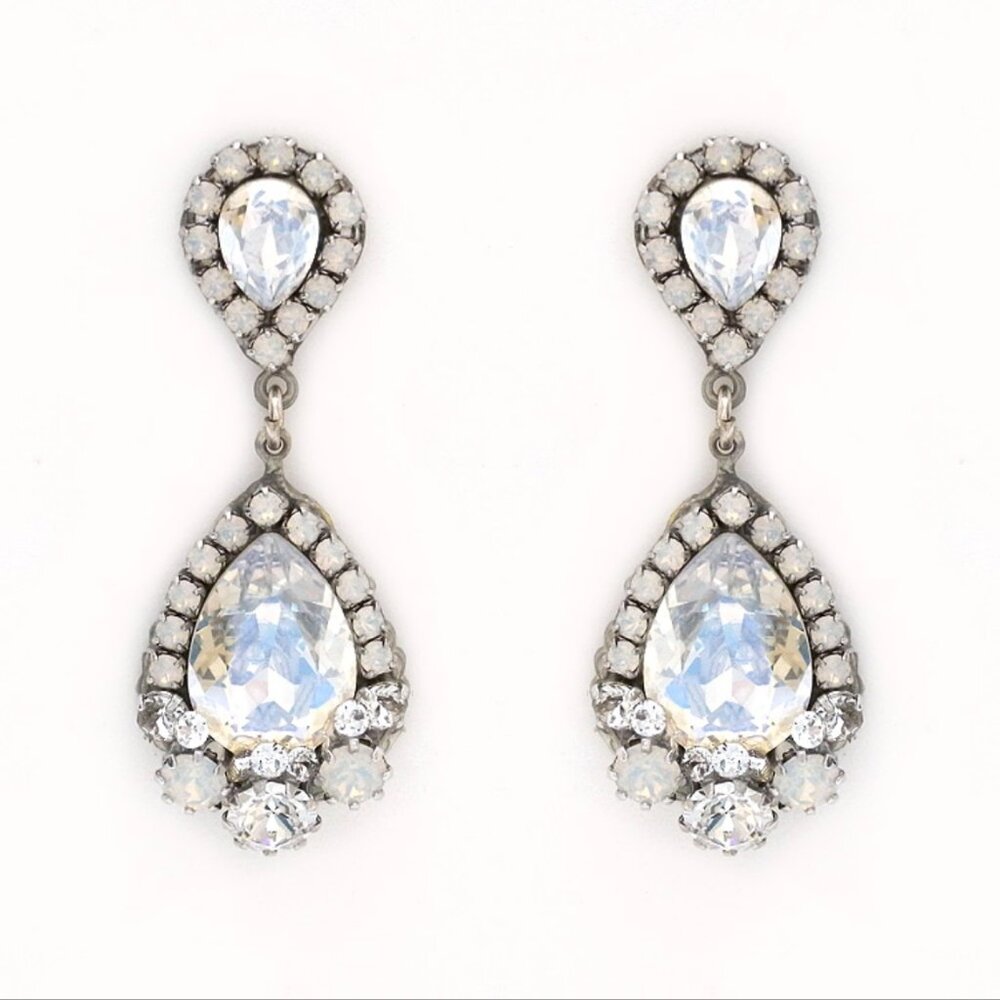 Haute Bride Fancy Teardrop Earrings, Moonlight Crystal, 1 5/8" long, NWT